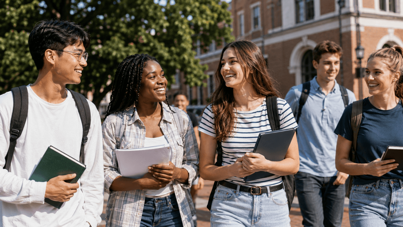 Étudiantes et étudiants réunis sur un campus.